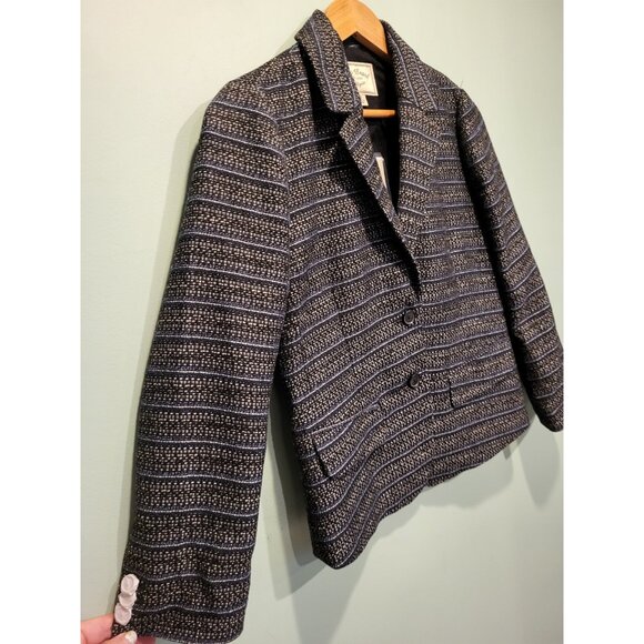 New Lucky Brand Black Blue Tweed 2 Button Lined Blazer Office Sz 4 - Picture 3 of 8